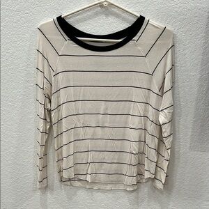 Cream Relaxed Ribbed Blouse with Long Sleeves